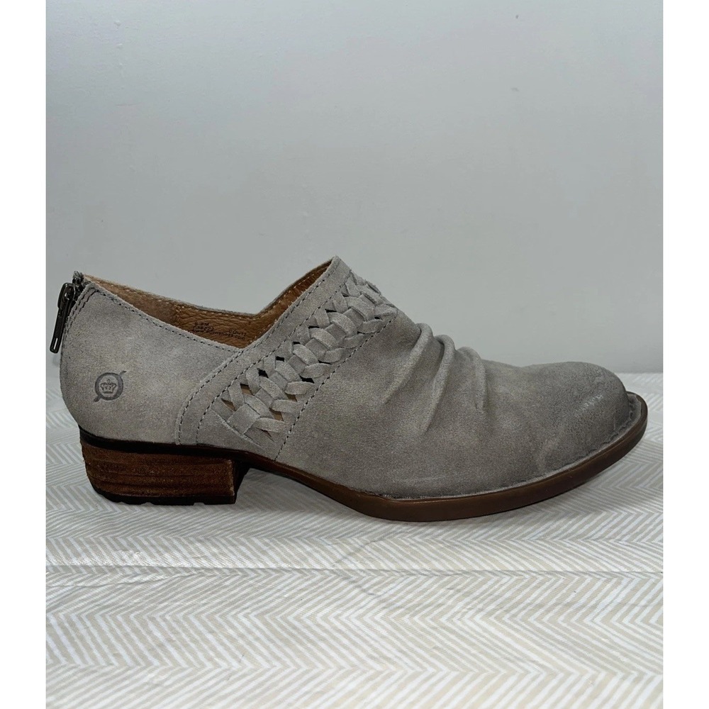 Born Womens Katharina 6.5M Casual Back Zip Low Bootie Boots F36222 Gray Suede